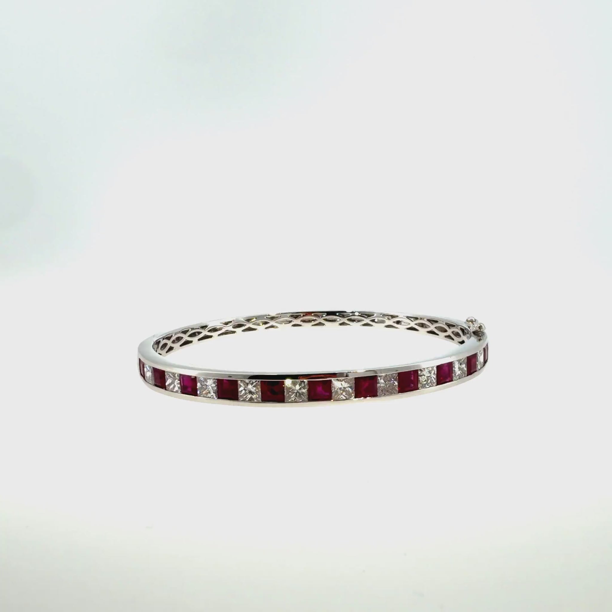 360 video of The Scarlet Channel Bangle, 4.00ct Ruby & 3.00ct Diamond, 14K White Gold by Benji Designs