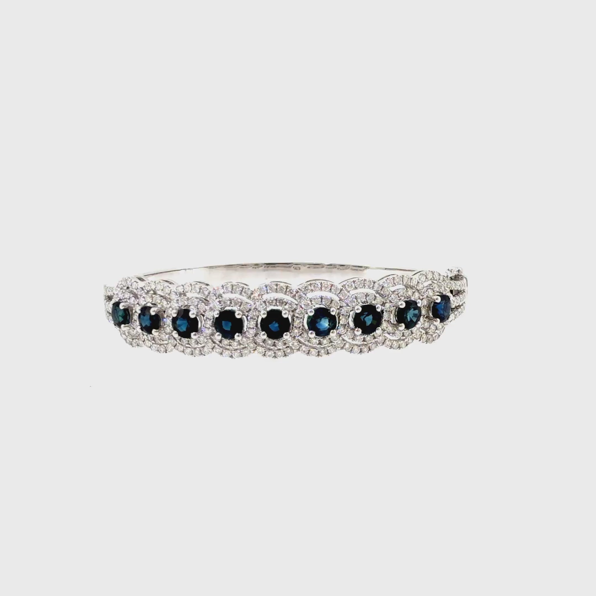 360 video of The Ocean Majesty Bangle, 7.24ct Sapphire & Diamond, 14K White Gold by Benji Designs