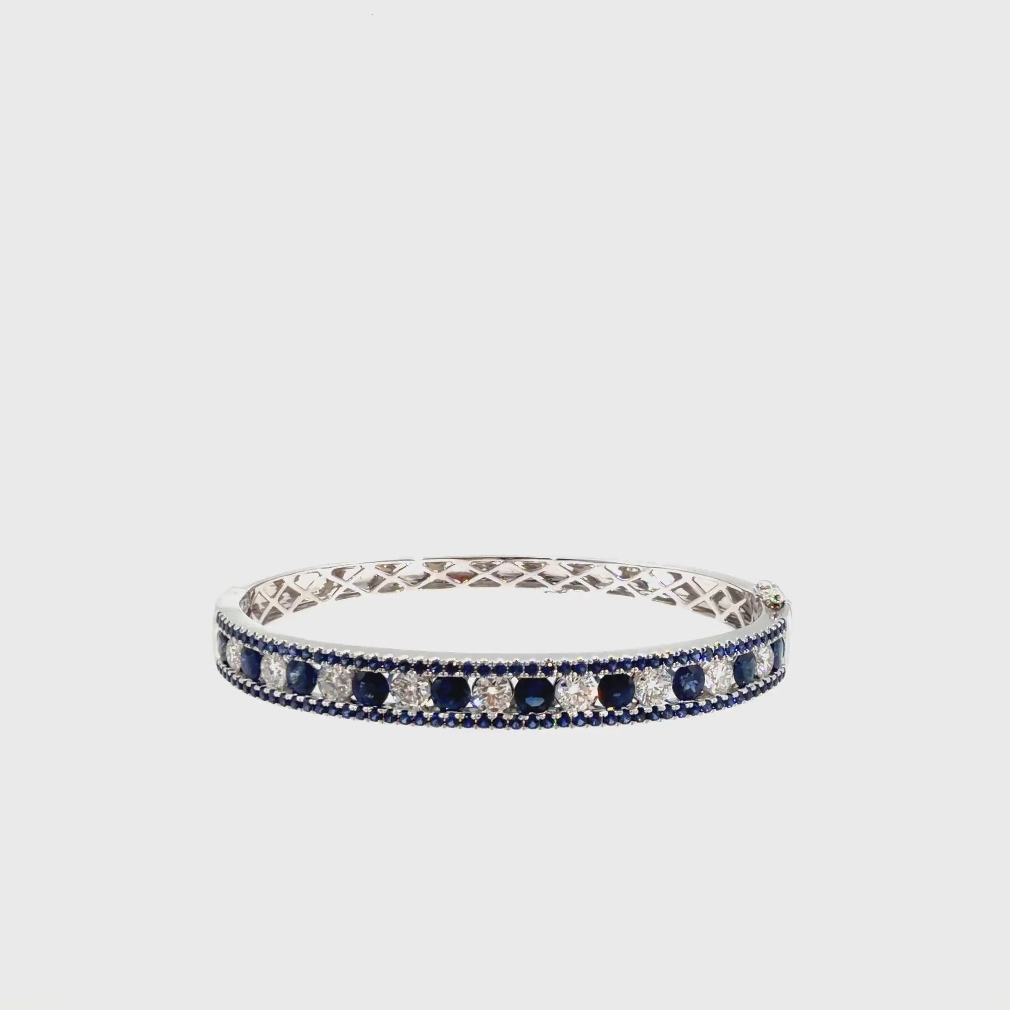 360 video of The Sapphire Cascade Bangle, 4.00ct Sapphire & 2.00ct Diamond, 14K White Gold by Benji Designs