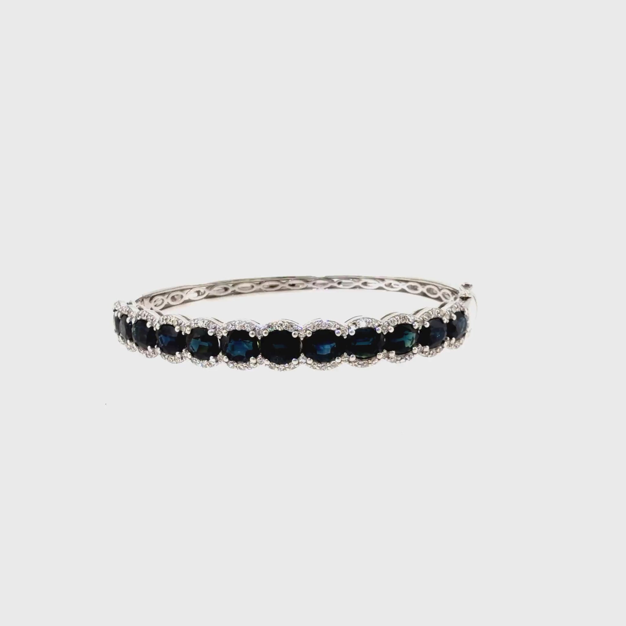 360 video of The Azure Ovation Bangle, 10.25ct Sapphire & Diamond, 14K White Gold by Benji Designs