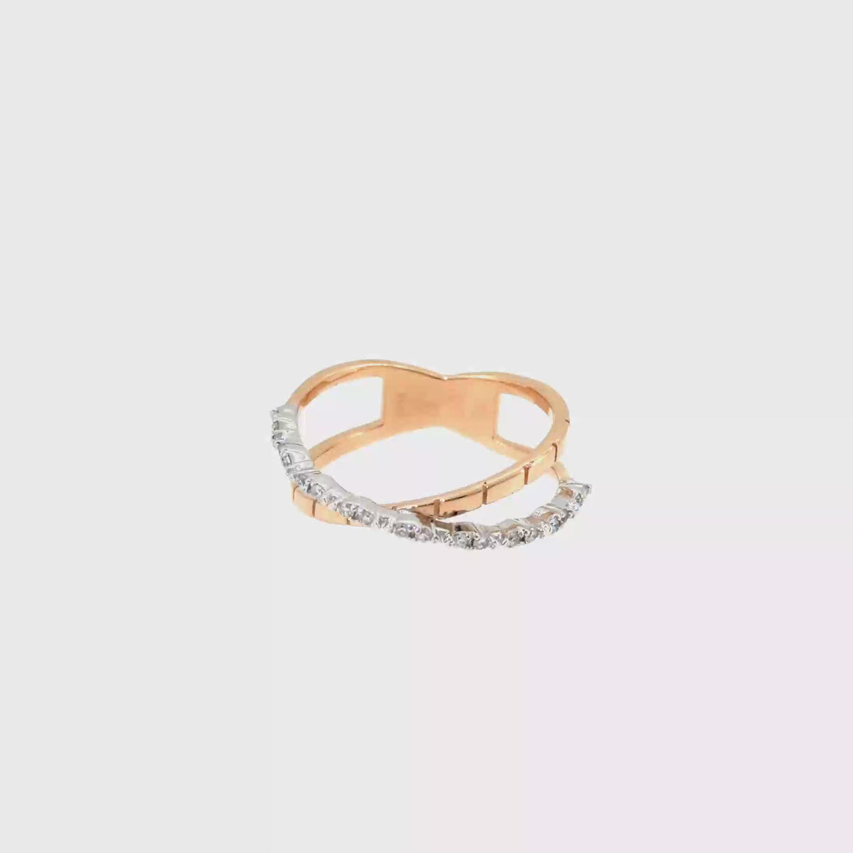 360 video of The Rosé Crossover Ring, 0.15ct Diamond, 14K Two-Tone Rose & White Gold by Benji Designs