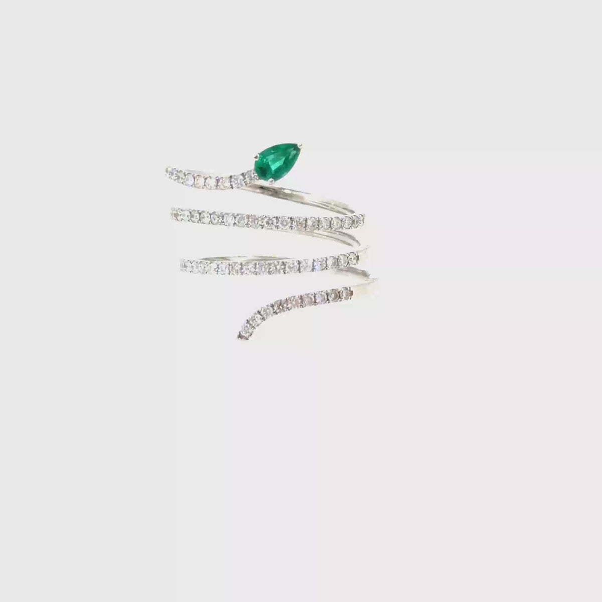 360 video of The Emerald Serpent Ring, 0.81ct Emerald & Diamond, 14K White Gold by Benji Designs