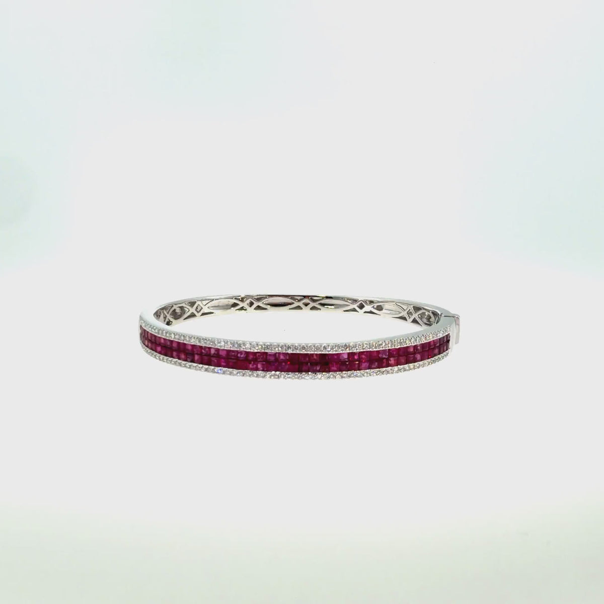 360 video of The Double Ruby Bangle, 4.25ct Ruby & Diamond, 14K White Gold by Benji Designs