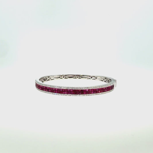 360 video of The Double Ruby Bangle, 4.25ct Ruby & Diamond, 14K White Gold by Benji Designs
