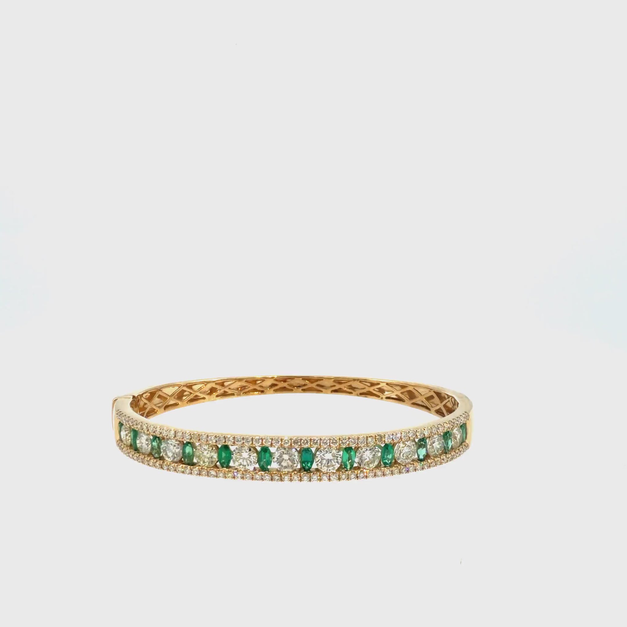 360 video of The Verdant Crown Bangle, 5.00ct Emerald & Diamond, 14K Yellow Gold by Benji Designs