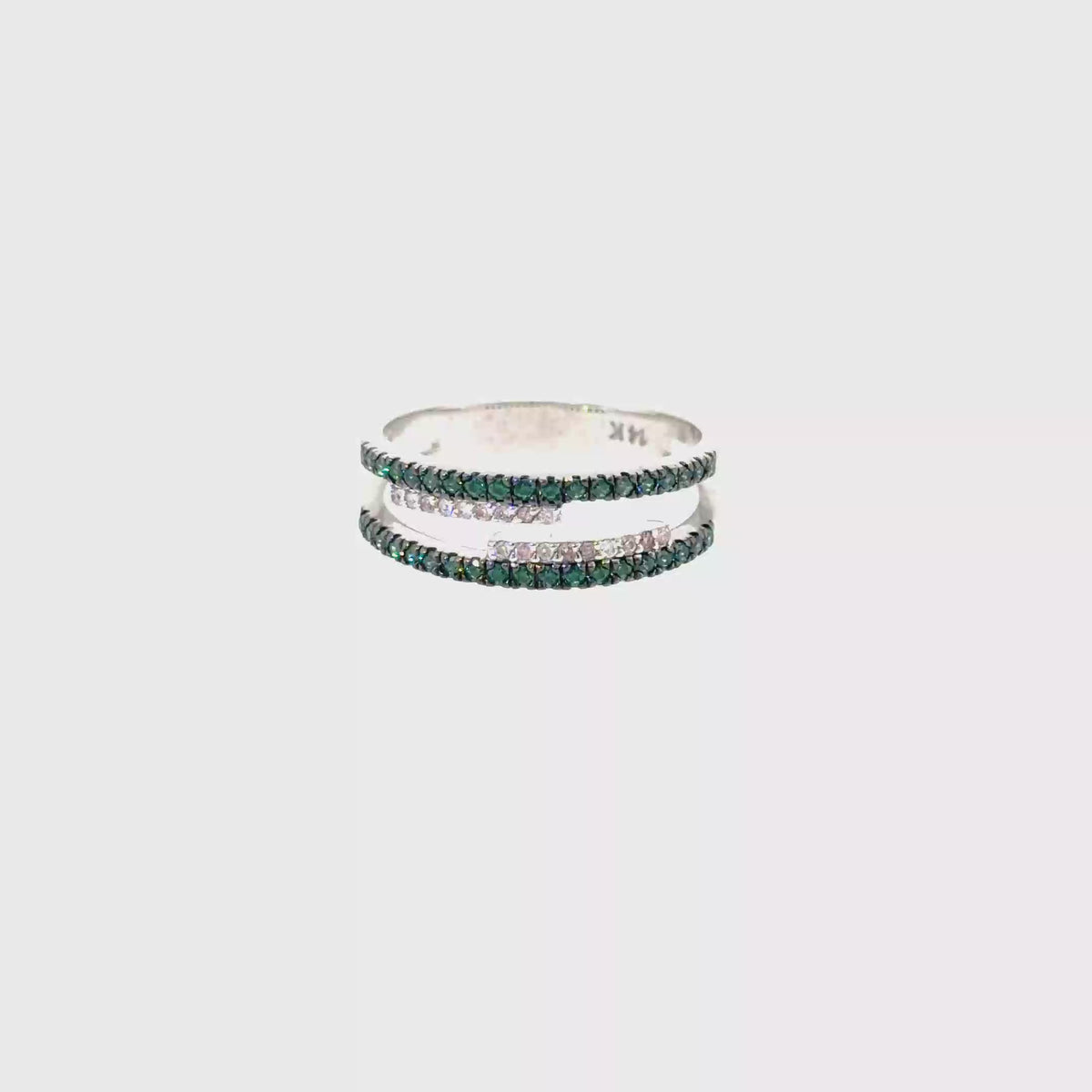360 video of The Evergreen Double Ring, 0.50ct Green & White Diamond, 14K White Gold by Benji Designs