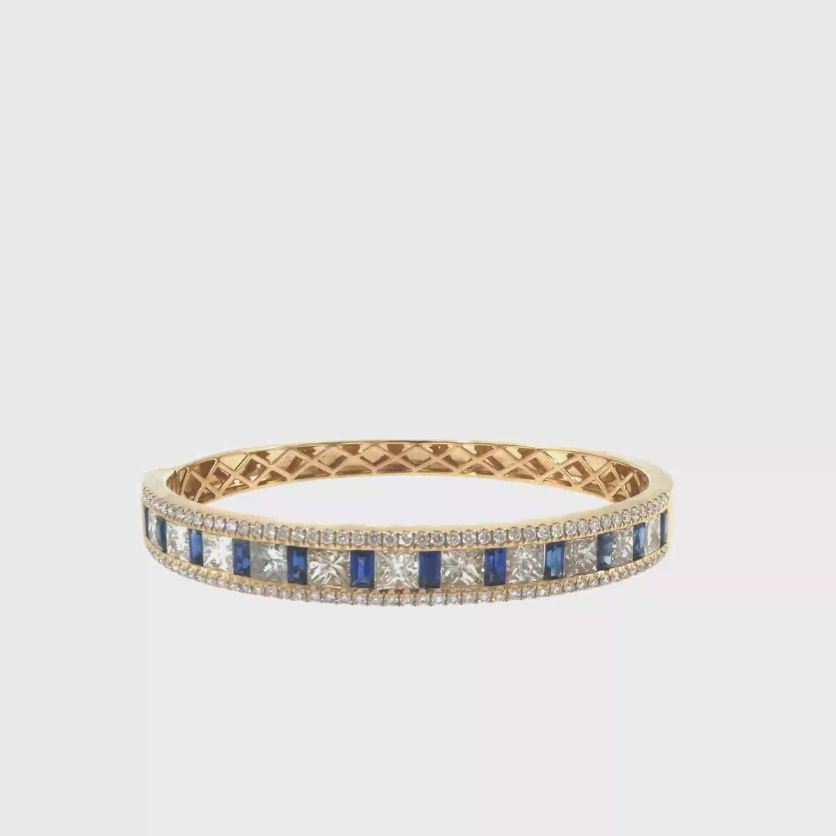360 video of The Royal Mosaic Bangle, 9.50ct Sapphire & Diamond, 14K Yellow Gold by Benji Designs