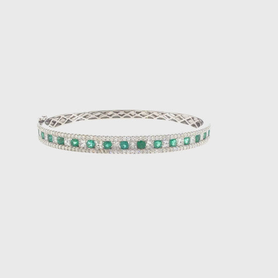 360 video of The Emerald Isle Bangle, 4.50ct Emerald & Diamond, 14K White Gold by Benji Designs