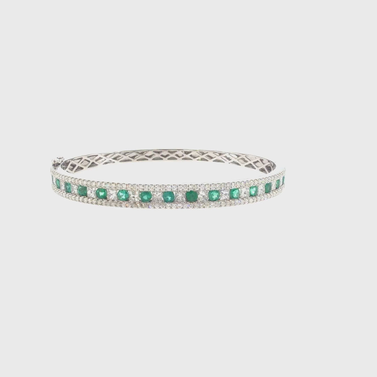 360 video of The Emerald Isle Bangle, 4.50ct Emerald & Diamond, 14K White Gold by Benji Designs