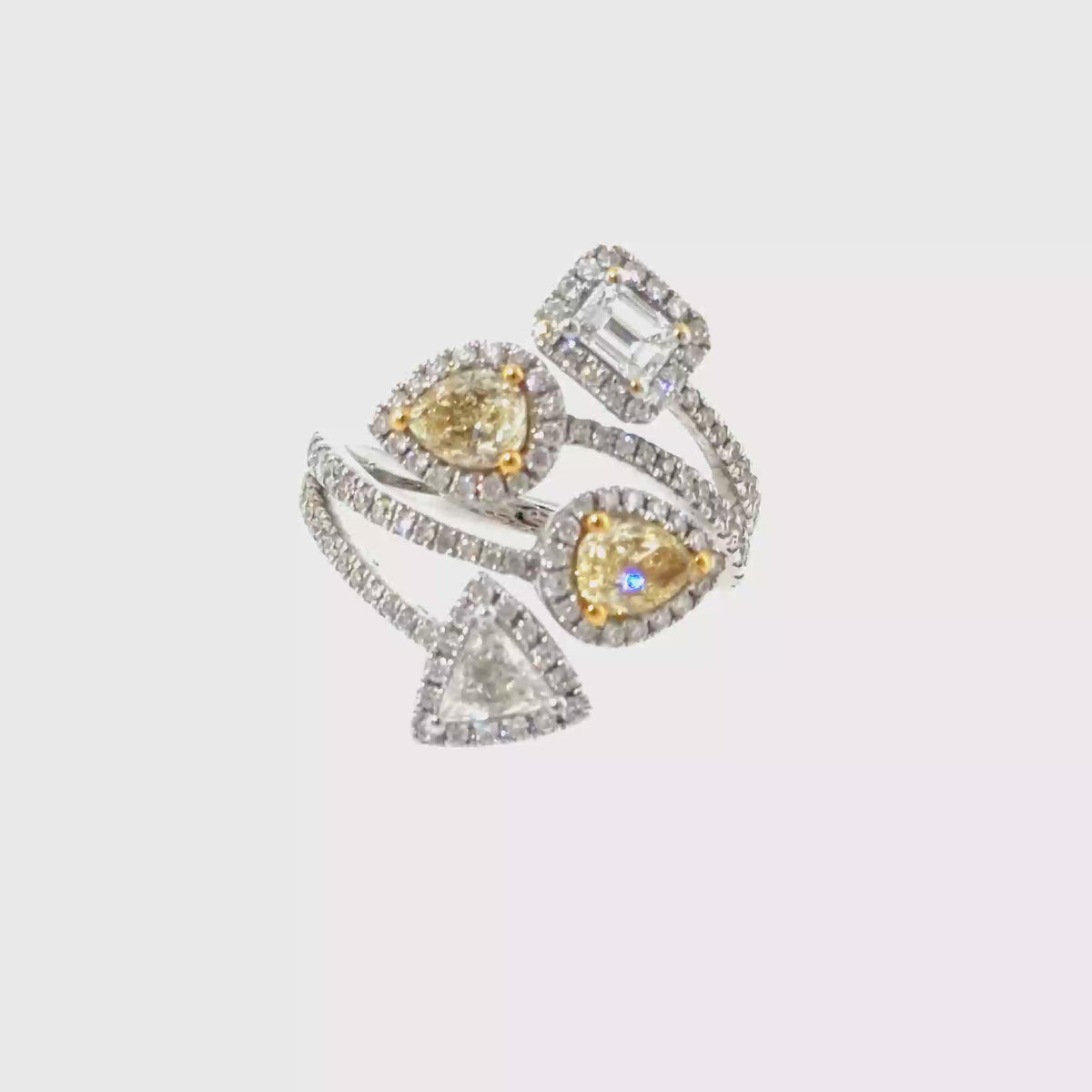 360 video of The Canary Constellation Ring, 2.51ct Yellow & White Diamond, 18K White Gold by Benji Designs