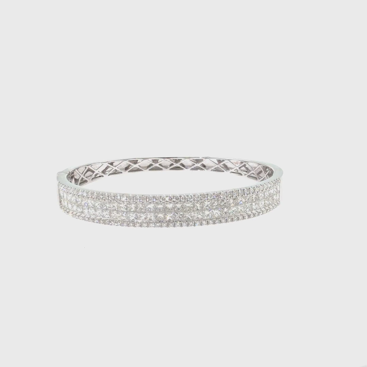 360 video of The Arctic Crown Bangle, 6.00ct Princess Diamond, 14K White Gold by Benji Designs
