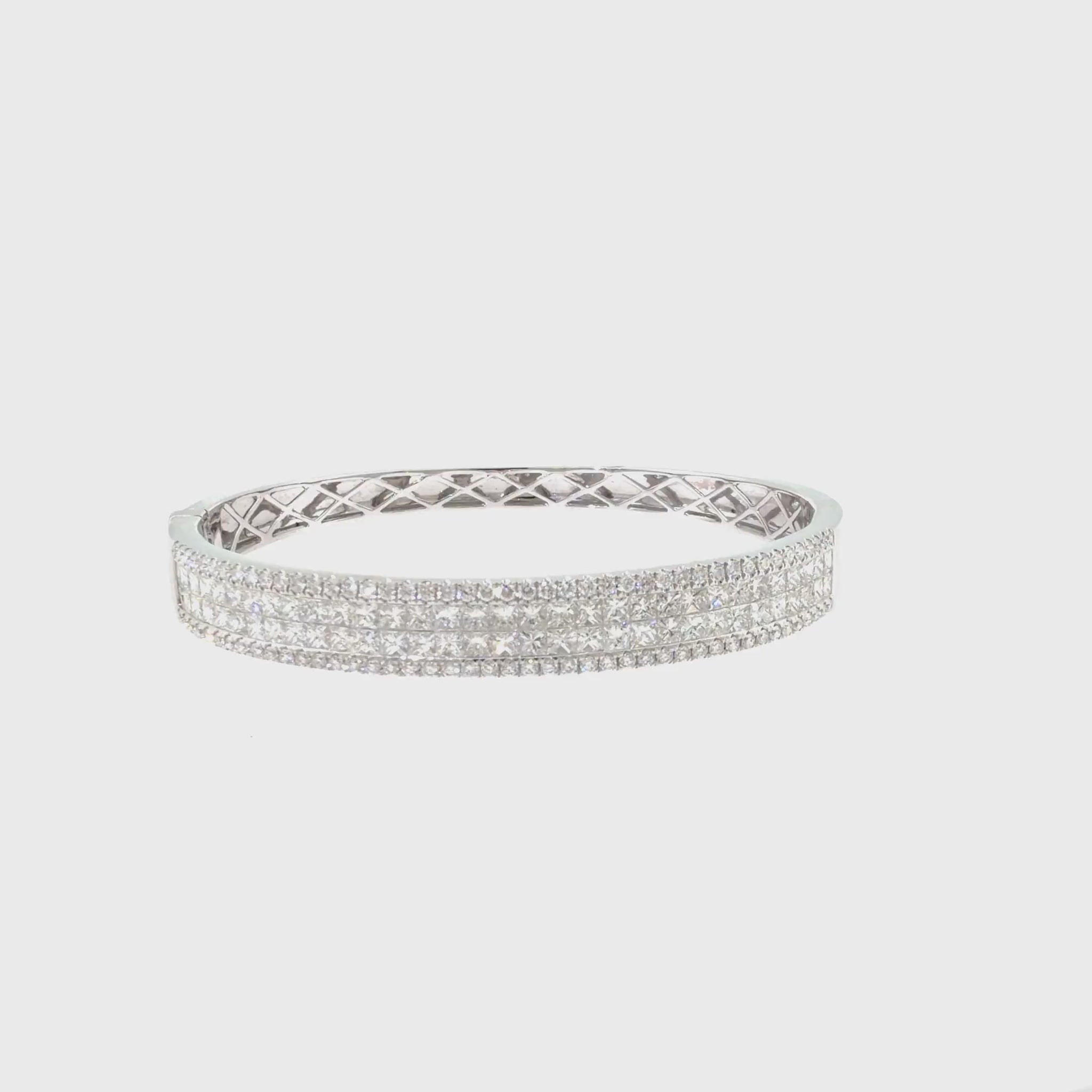 360 video of The Arctic Crown Bangle, 6.00ct Princess Diamond, 14K White Gold by Benji Designs
