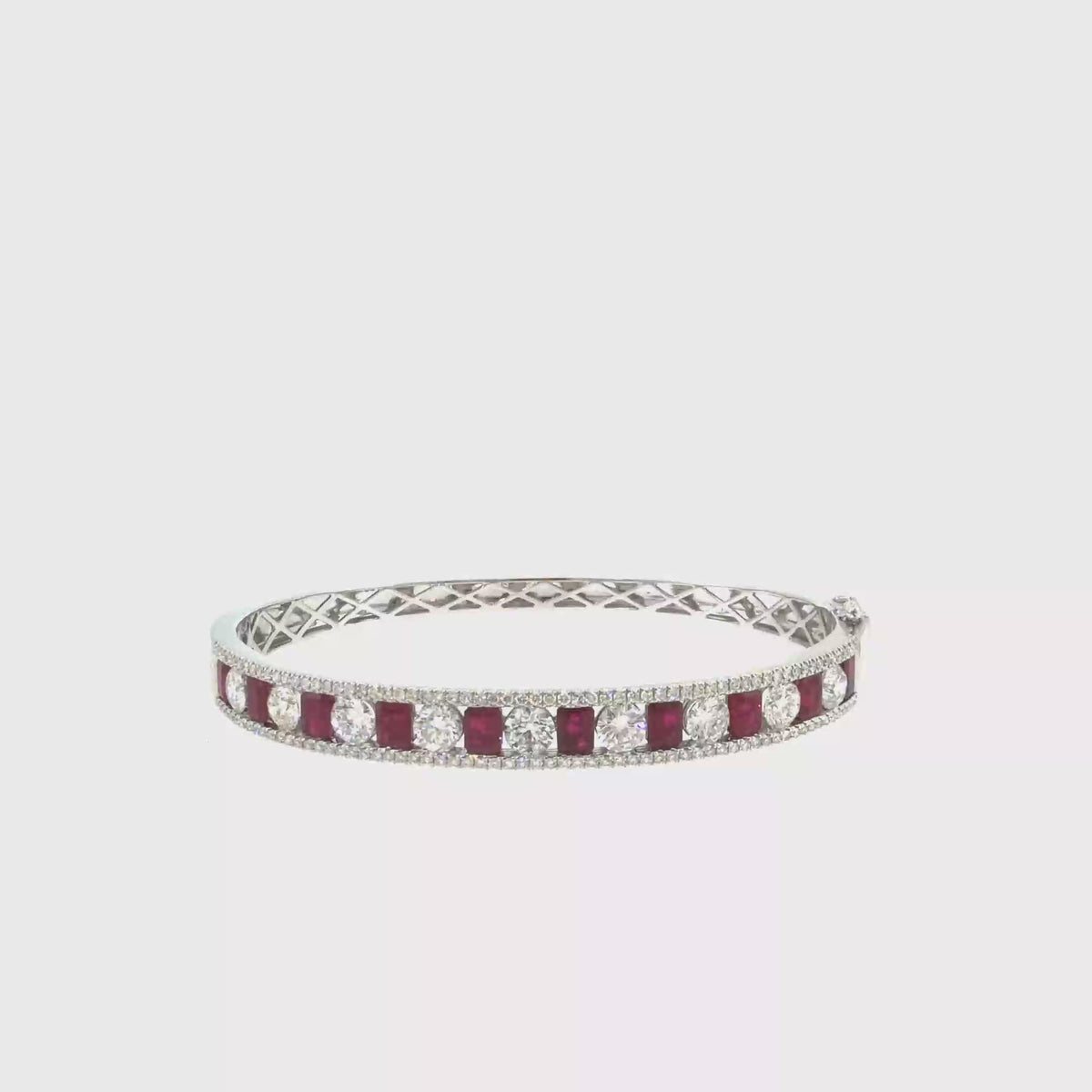 360 video of The Ruby Constellation Bangle, 6.60ct Ruby & Diamond, 14K White Gold by Benji Designs