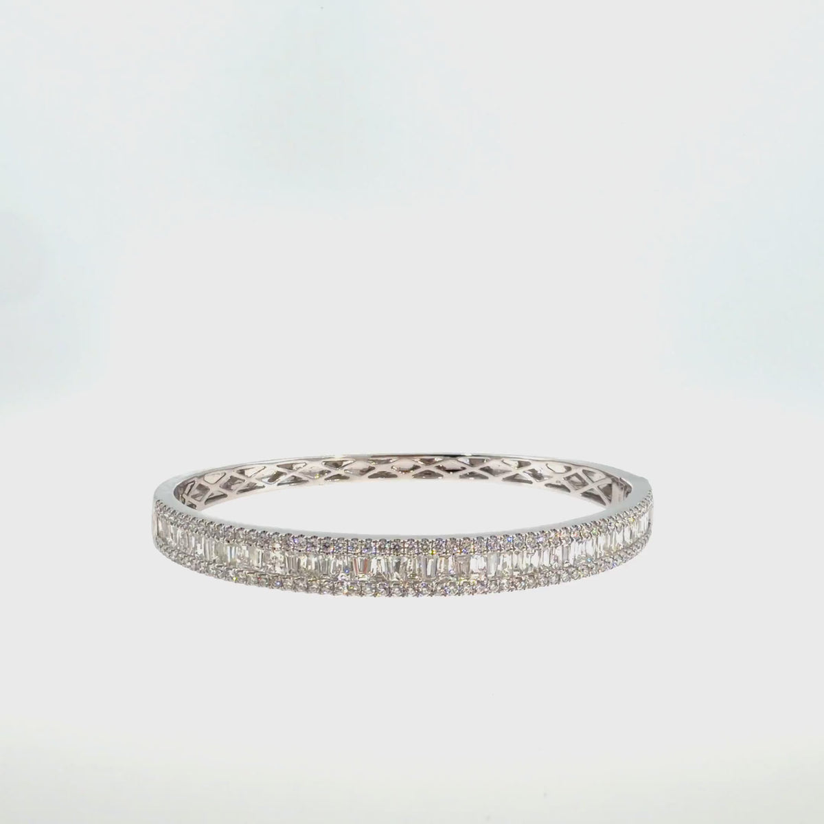 360 video of The Baguette Skyline Bangle, 6.00ct Diamond, 14K White Gold by Benji Designs