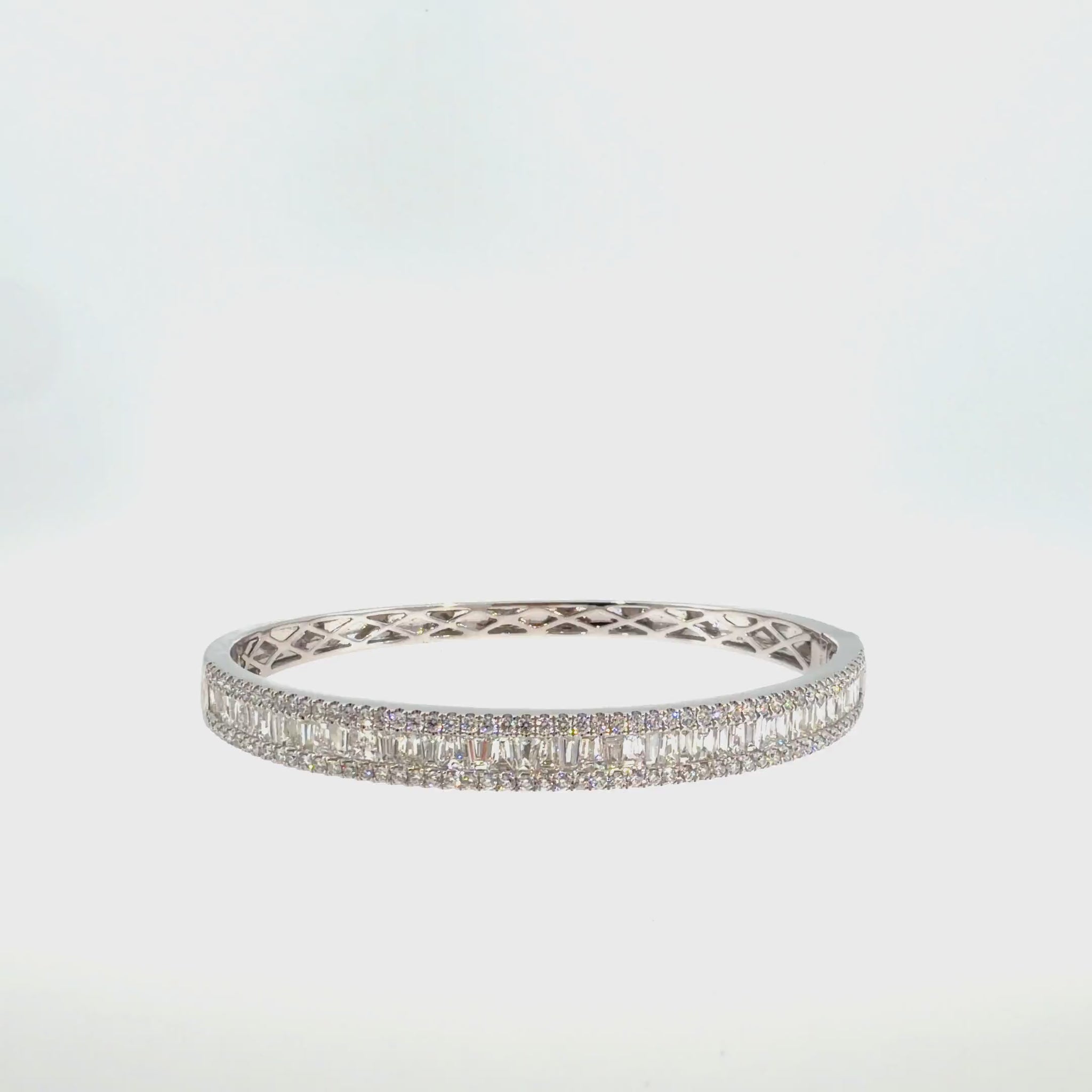 360 video of The Baguette Skyline Bangle, 6.00ct Diamond, 14K White Gold by Benji Designs