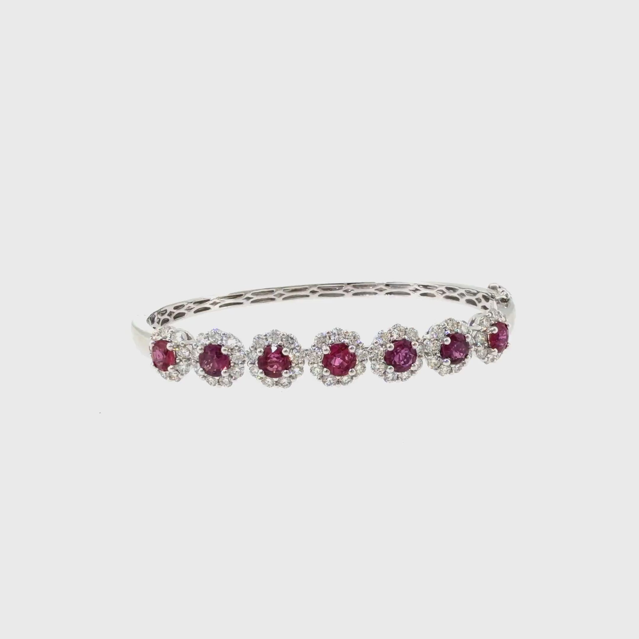 360 video of The Ruby Septet Bangle, 6.00ct Ruby & Diamond, 14K White Gold by Benji Designs