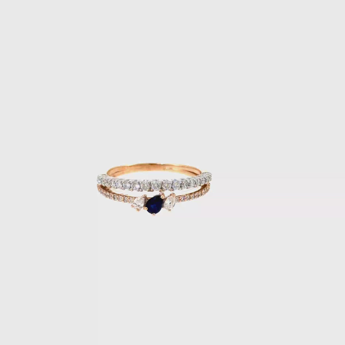 360 video of The Blue Bloom Trio Ring, 0.65ct Sapphire & Diamond, 14K Two-Tone Rose & White Gold by Benji Designs