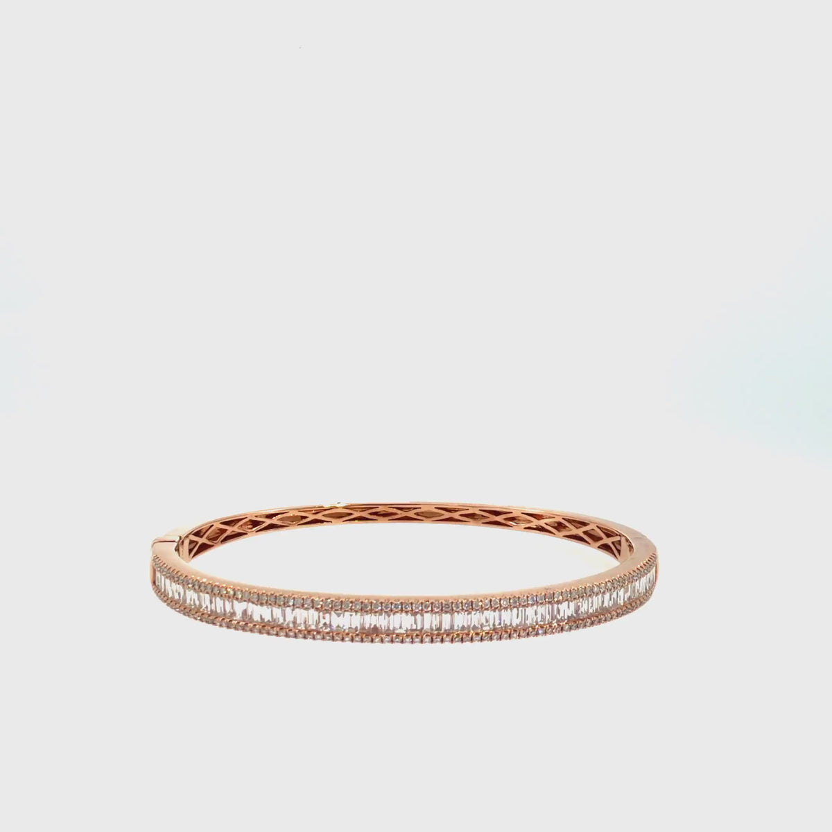 360 video of The Rose Ribbon Bangle, 3.25ct Baguette Diamond, 14K Rose Gold by Benji Designs