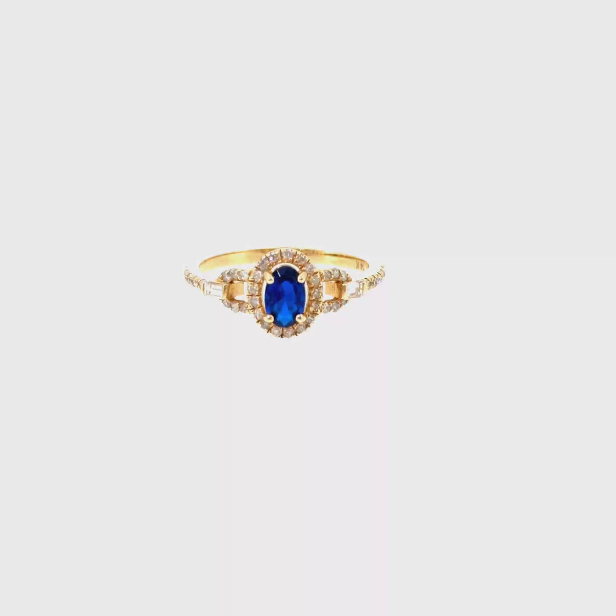 360 video of The Royal Blue Halo Ring, 0.75ct Sapphire & Diamond, 14K Yellow Gold by Benji Designs