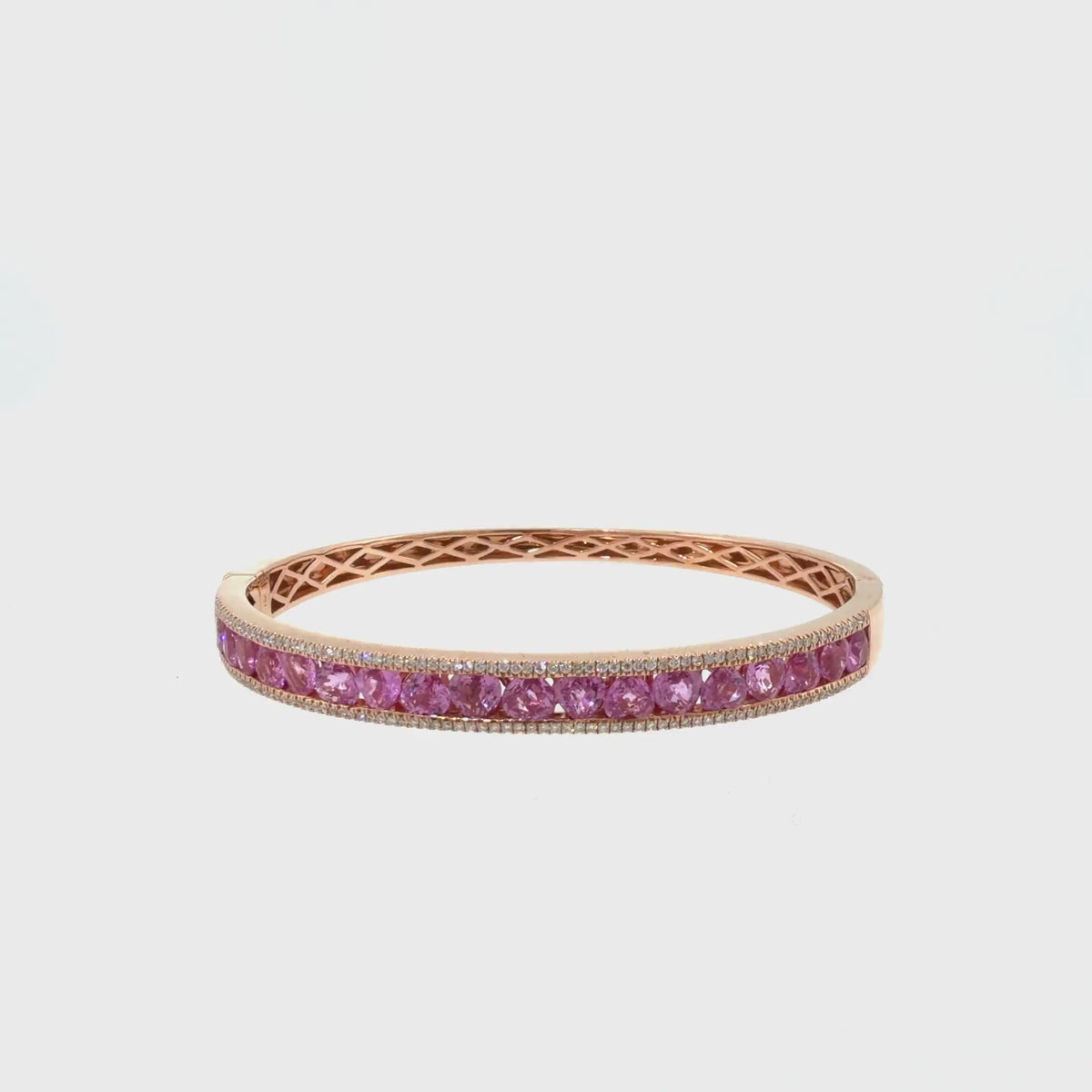 360 video of The Pink Champagne Bangle, 6.60ct Pink Sapphire & Diamond, 14K Rose Gold by Benji Designs