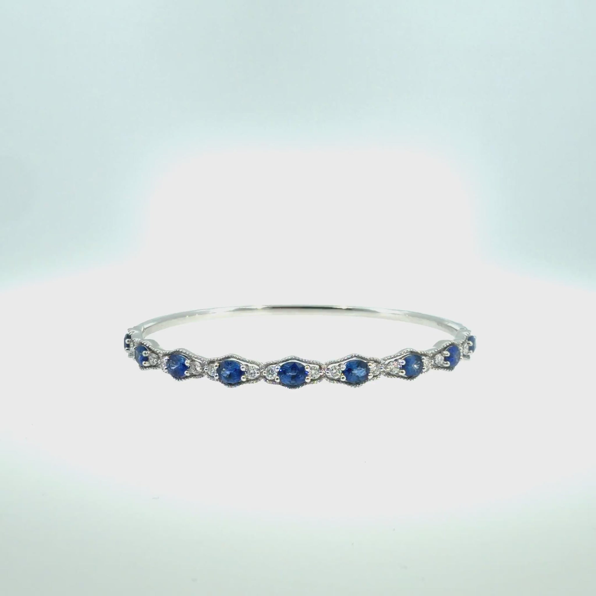 360 video of The Heirloom Sapphire Bangle, 2.83ct Sapphire & Diamond, 18K White Gold by Benji Designs