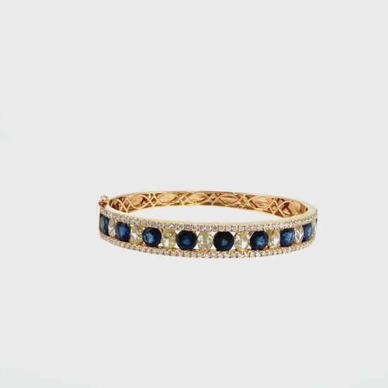 360 video of The Royal Oval Bangle, 6.00ct Sapphire & 5.00ct Diamond, 14K Yellow Gold by Benji Designs